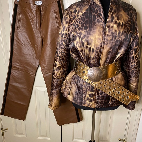 Spiegel Pants - Spiegel, Genuine Leather, regular fit, brown pants, Size 10